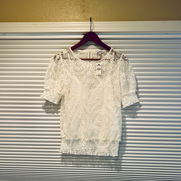 NWT Express Women’s Light Cream/White Embroidered Lace Top size small - Picture 1 of 10